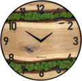Runde Wanduhr aus Eichenholz, 50 cm, schwarzer Rahmen, arabische Ziffern, grünes Moos