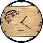 Runde Wanduhr aus Eichenholz, 50 cm, schwarzer Rahmen, Teilstriche Ziffern, Stör