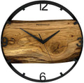 Runde Wanduhr aus Eichenholz, 35 cm, schwarzer Rahmen, arabische Ziffern